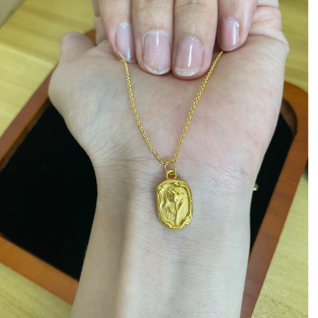 大号郁金香吊坠足金999（赠链为合金材质）