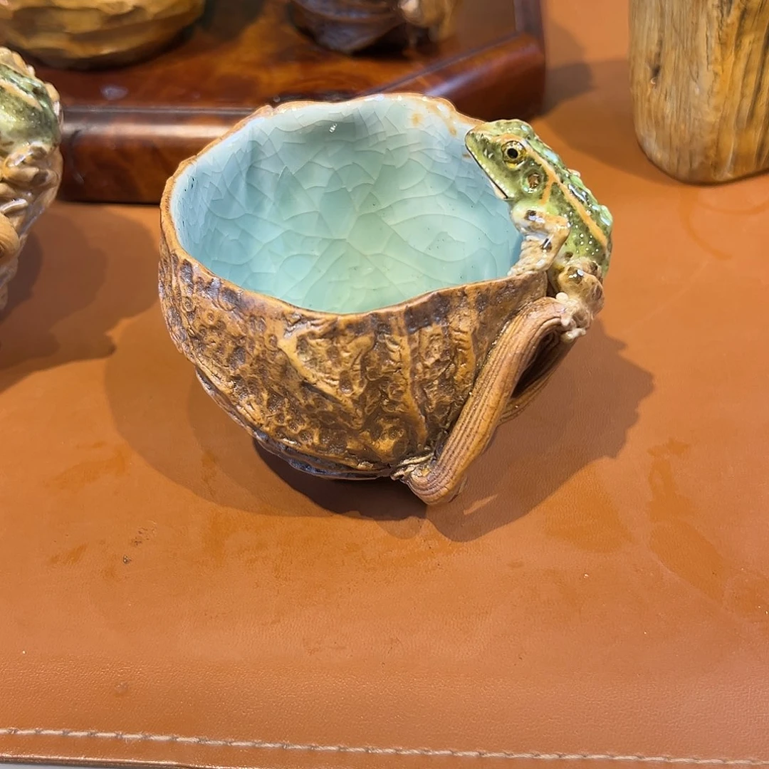 秋*。荷叶青蛙杯一物一件