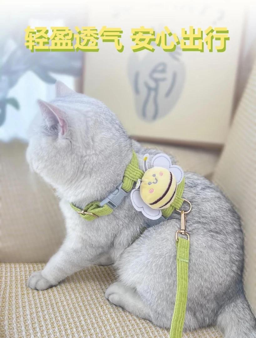 小蜜蜂造型猫咪狗狗牵引绳防挣脱透气胸背带适合外出遛宠调节
