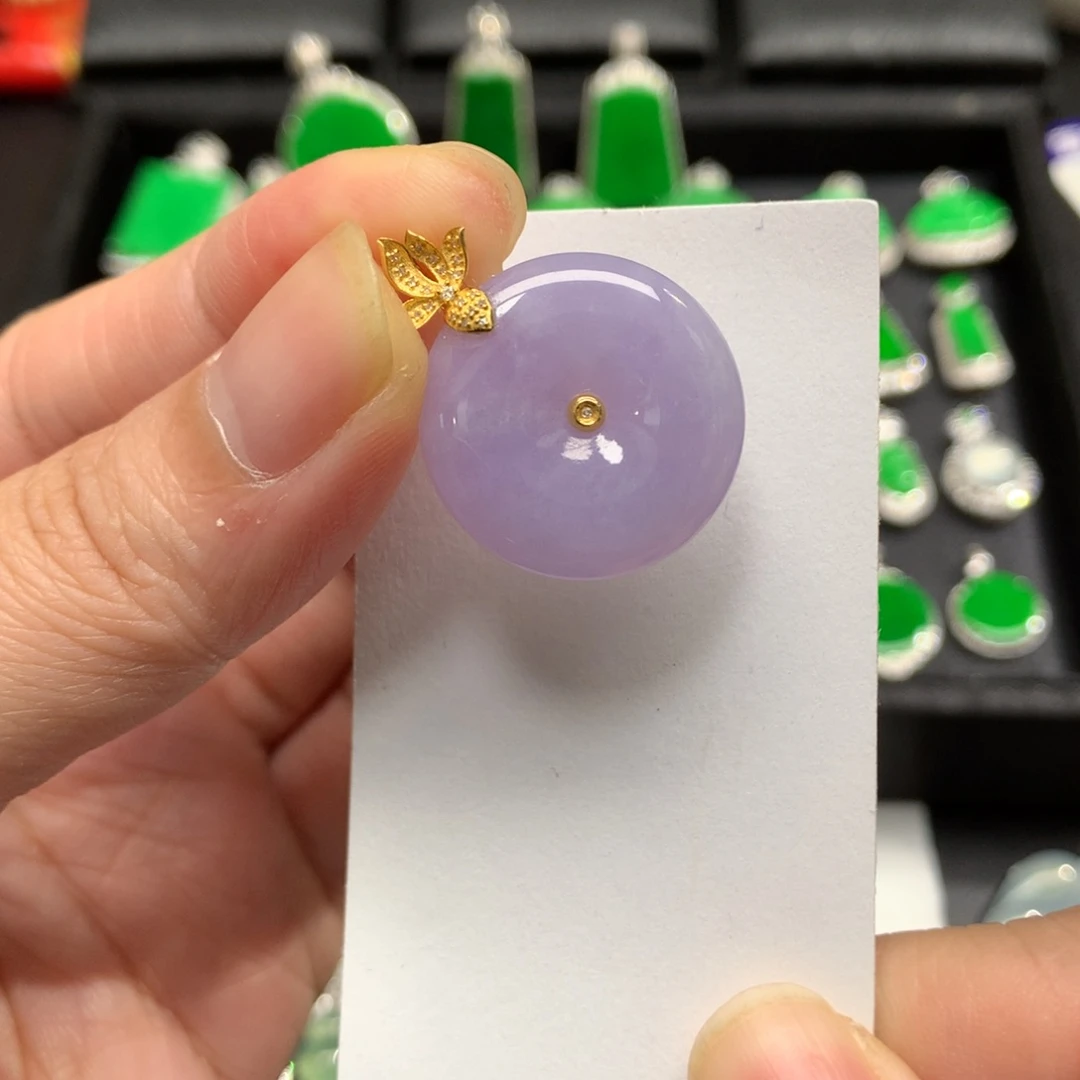 翡翠18K金镶嵌吊坠(不含链)紫货都会有色差