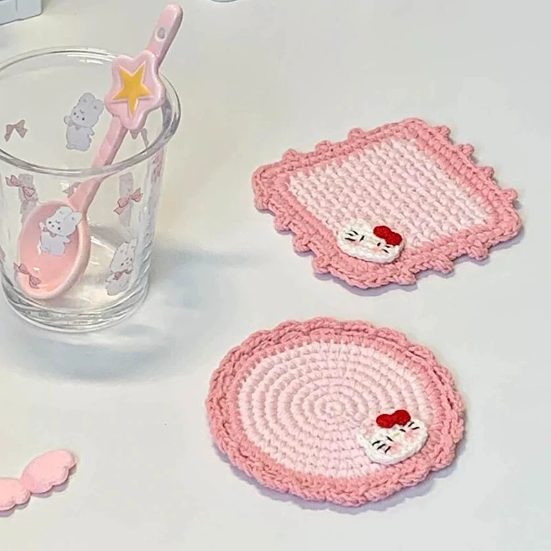 材料包！Kitty猫咪杯垫diy毛线钩针钩织手工自制可爱隔热垫制作DIY
