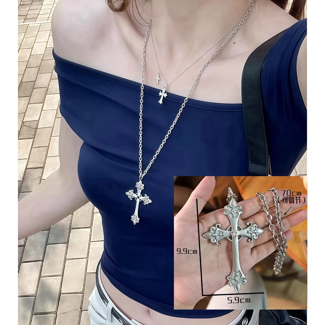 合金项链 高级感韩国小众设计长款百搭十字架项链辣妹y2kins颈链