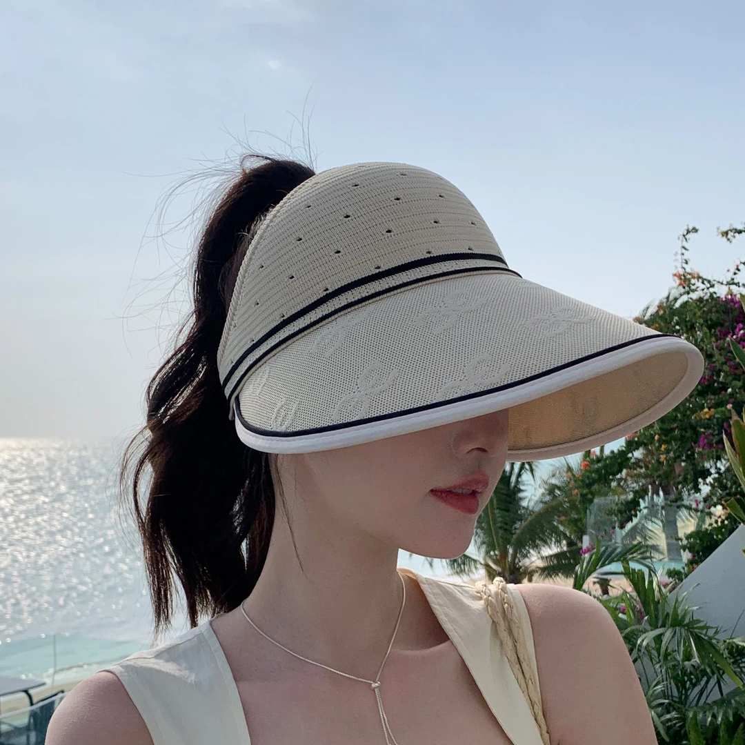 无顶女草帽遮阳帽帽子渔夫帽防紫外线夏天遮脸太阳帽户外时尚百搭