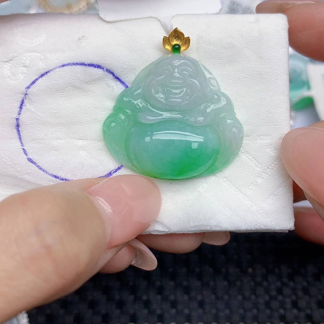 翡翠18K金镶嵌颈饰天然翡翠a货 百元以上9米证书费自理