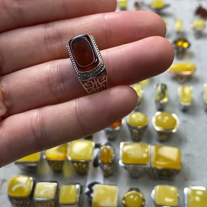 琥珀银S925镶嵌戒指