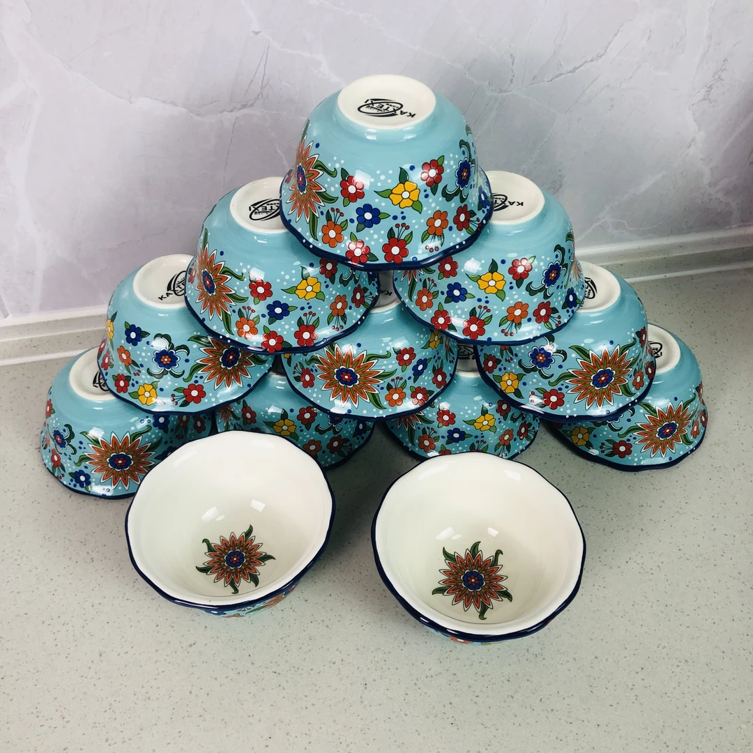 【新疆包邮】kok piyala12个天蓝色花纹小碗网红高档家用中式陶瓷