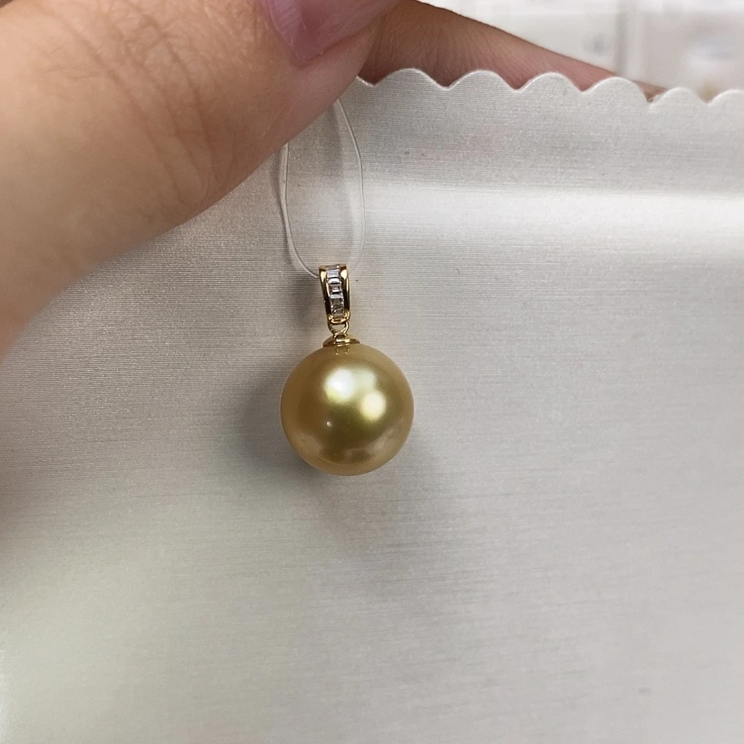 吊坠(不含链)海水珍珠18K金镶嵌金珠11-12