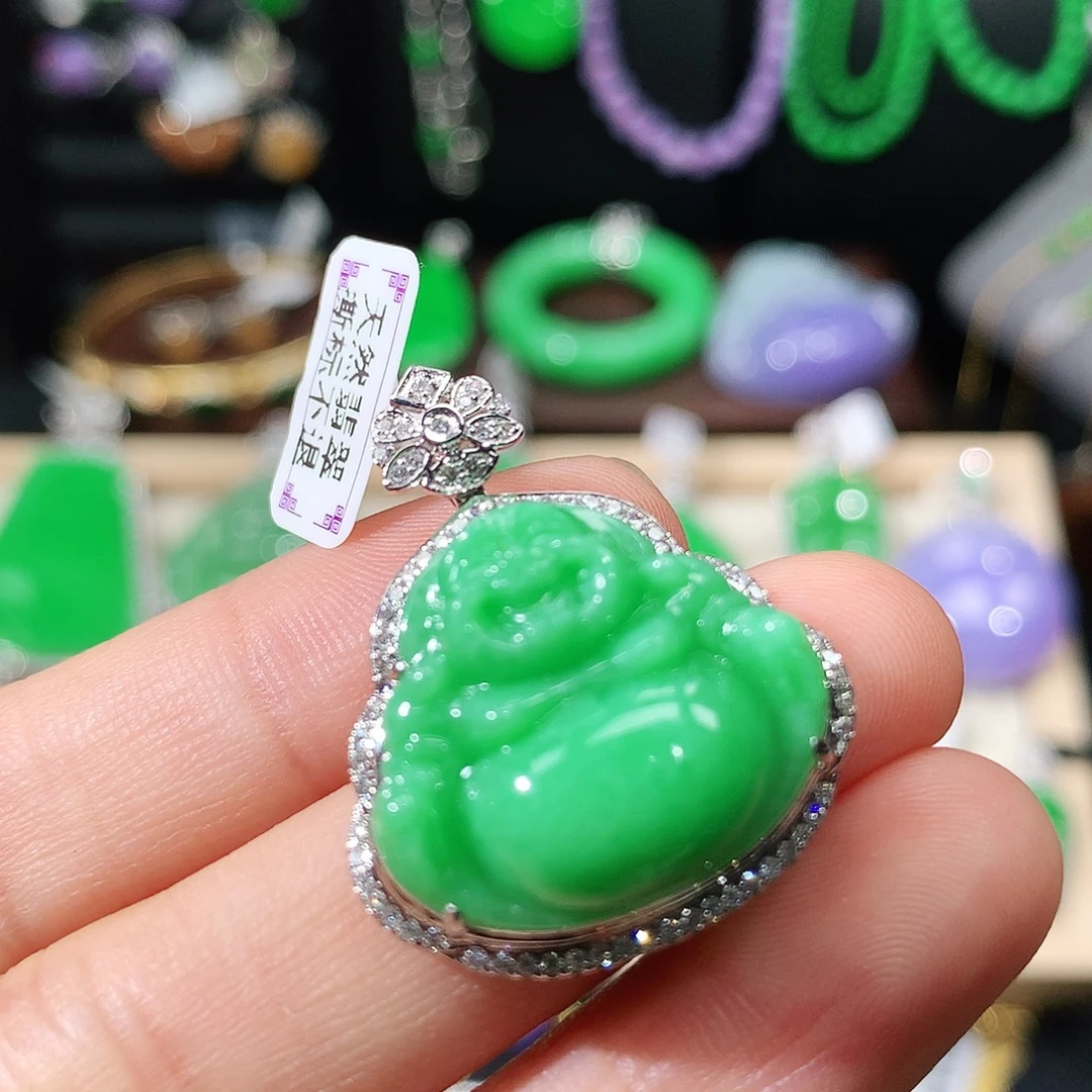 翡翠18K金镶嵌吊坠(不含链)