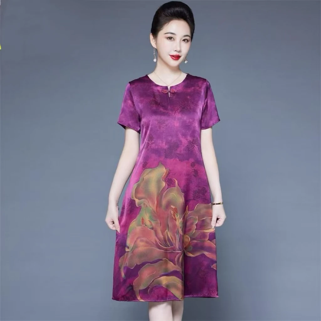 9923-中老年复古旗袍裙新款时尚气质宽松装连衣裙【富通物流】