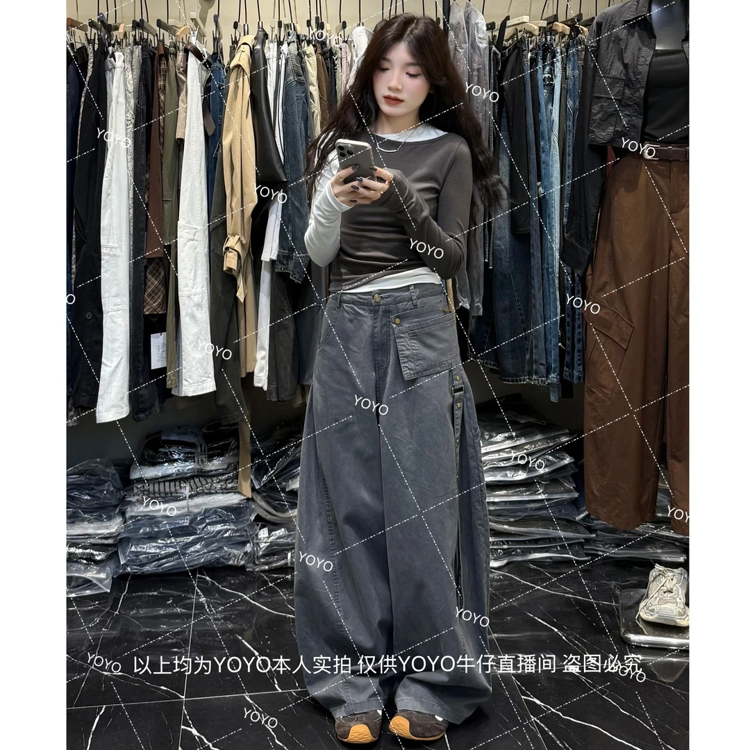 YOYO自制【柏林初秋】秋款新款显瘦休闲复古宽松设计感阔腿裤
