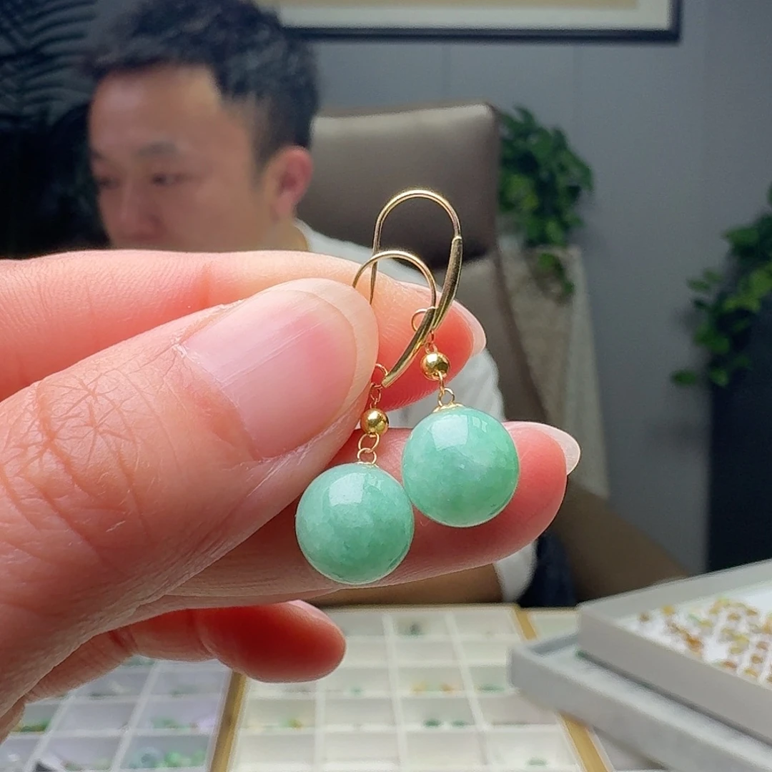翡翠18K金镶嵌耳饰多样性发货其一