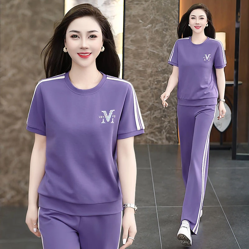 时尚休闲运动套装女2025夏季新款时尚洋气减龄宽松显瘦冰丝两件套