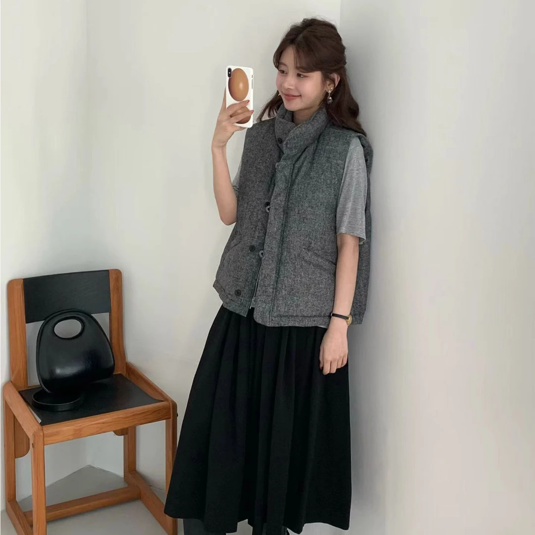 韩国东大门2025冬eg*高品质立领单排扣无袖百搭羽绒马甲