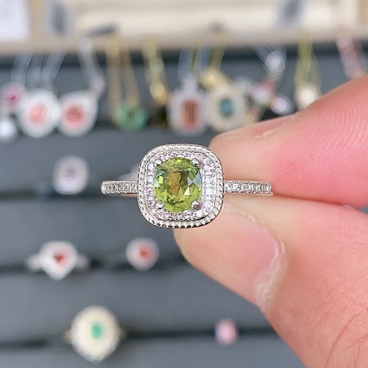 绿色碧玺戒指银S925镶嵌