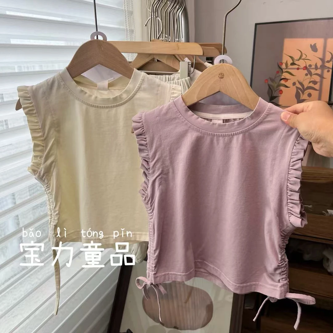 韩系女童洋气百搭休闲圆领无袖T恤中大童时髦背心夏款