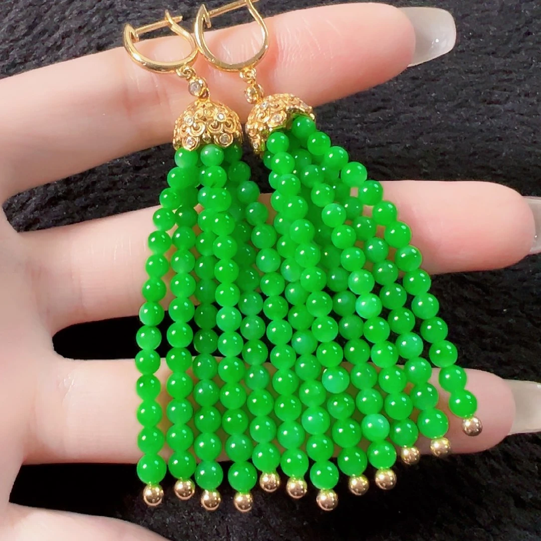 翡翠18K金镶嵌耳饰签收后24小时鉴赏期，过时不退