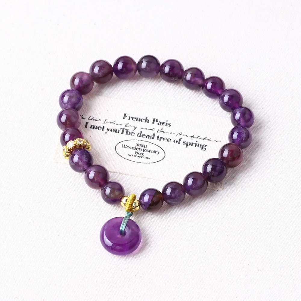 天然紫水晶平安扣手串8mm串珠单圈手链气质宫廷风B069晶悦原创