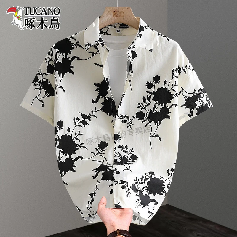 TUCANO/啄木鳥衬衫短袖印花上衣潮流夏季花纹潮牌痞帅半袖时尚衣
