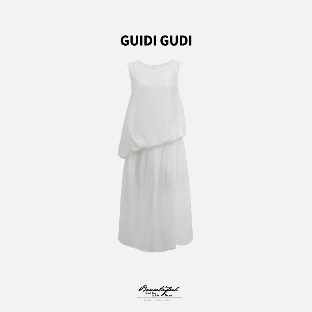 GUIDI GUDI【飘舞的长发】黄加蓝女人味设计吊带连衣裙 L9511522H