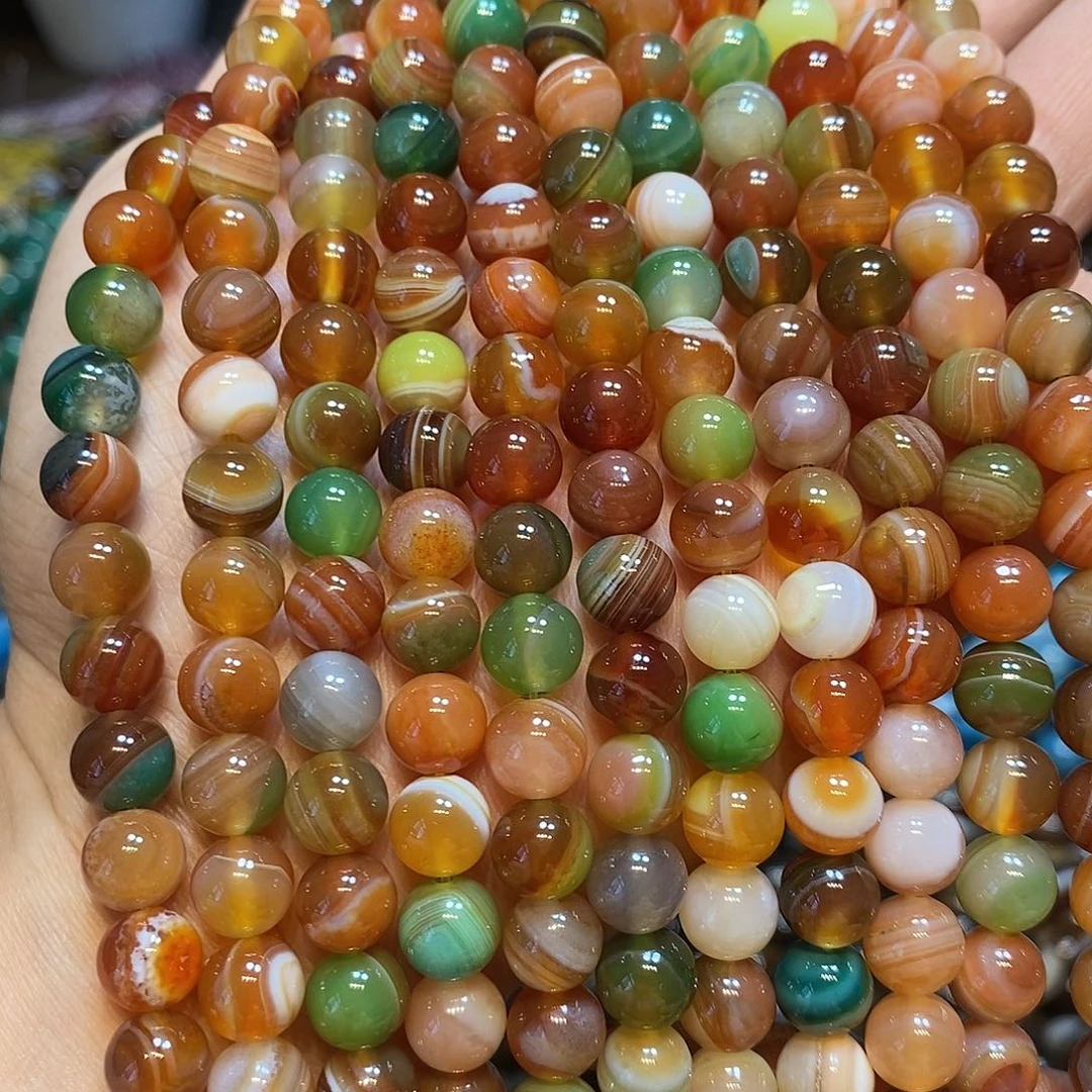 玛瑙/玉髓未镶嵌珠宝半成品8mm孔雀玛瑙一条