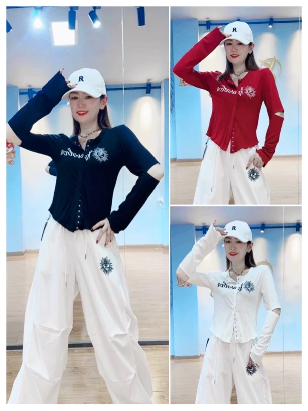 CX新品春秋刺绣图案弹力棉暗扣T恤511