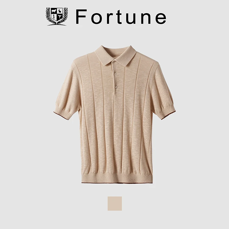 夏季亚麻针织老钱风百搭海鸥领短袖polo衫男款