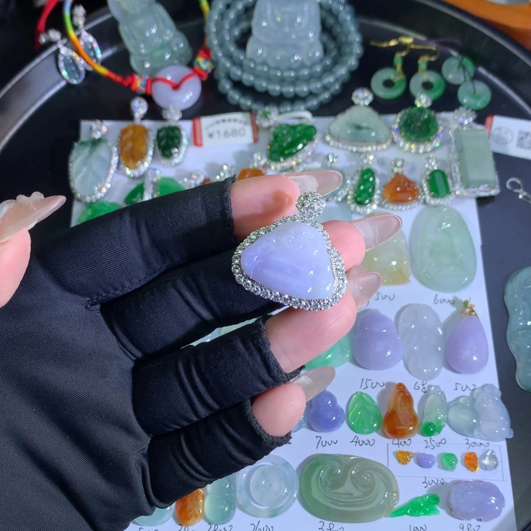 翡翠银S925镶嵌吊坠(不含链)紫舒佛