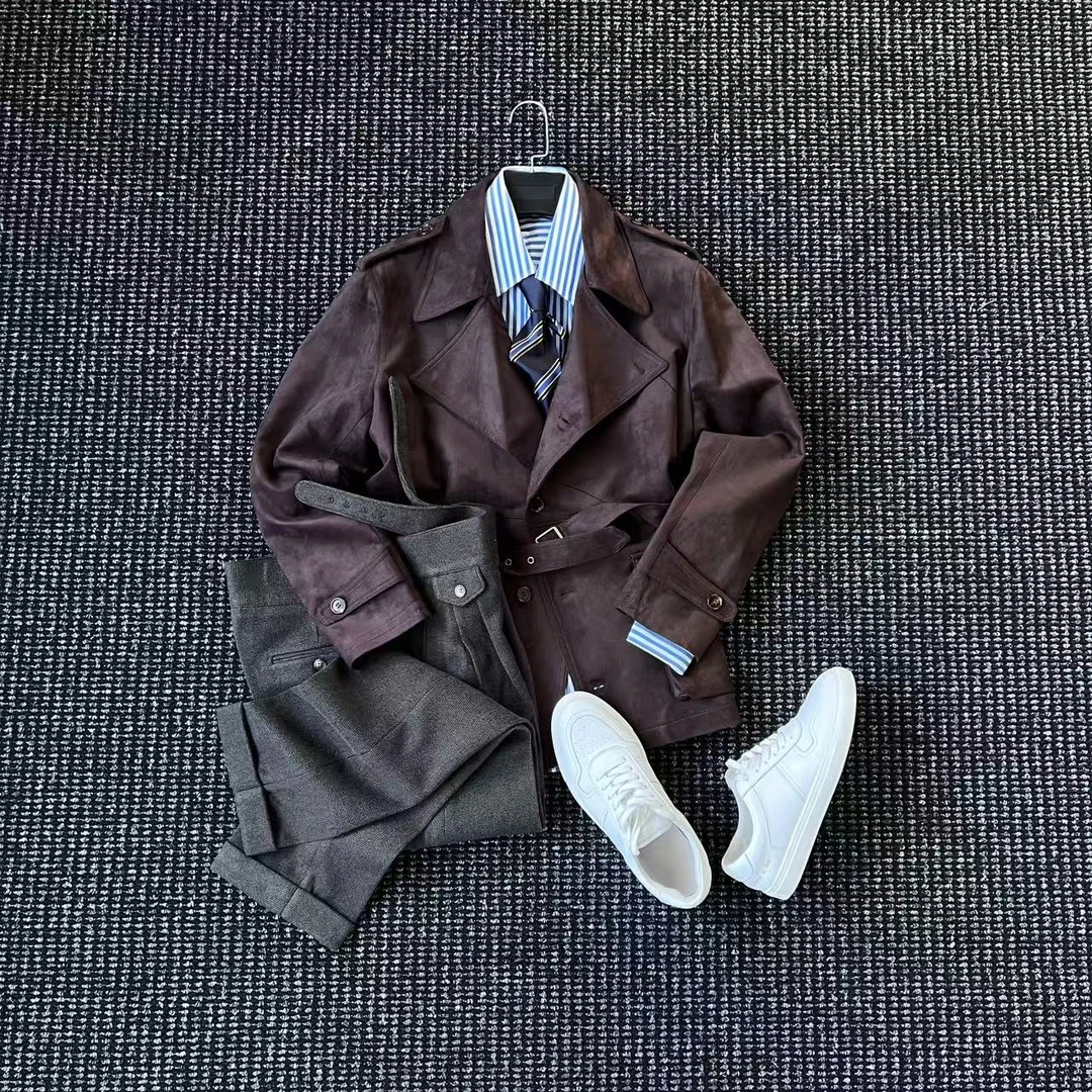 CssuGent复古麂皮绒经典短款皮衣夹克男绅装高端痞帅机车服外套潮