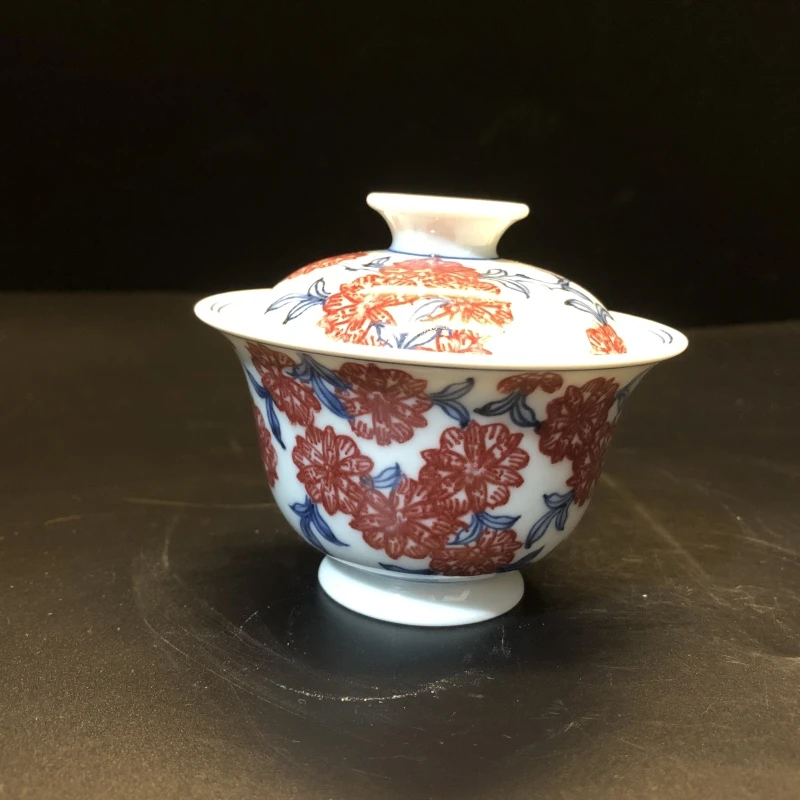 1.3a/N200520/01210/青花釉里红花卉二才盖碗/口径9.5/高8/120cc