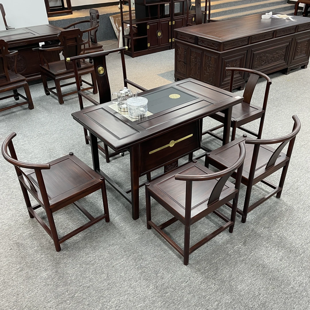 1.28米湿泡茶台组合新中式办公室茶台功夫泡茶几禅意酸枝一桌五椅