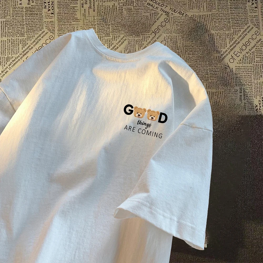 重磅纯棉短袖 双头GOOD熊 男女潮牌宽松百搭圆领上衣潮流
