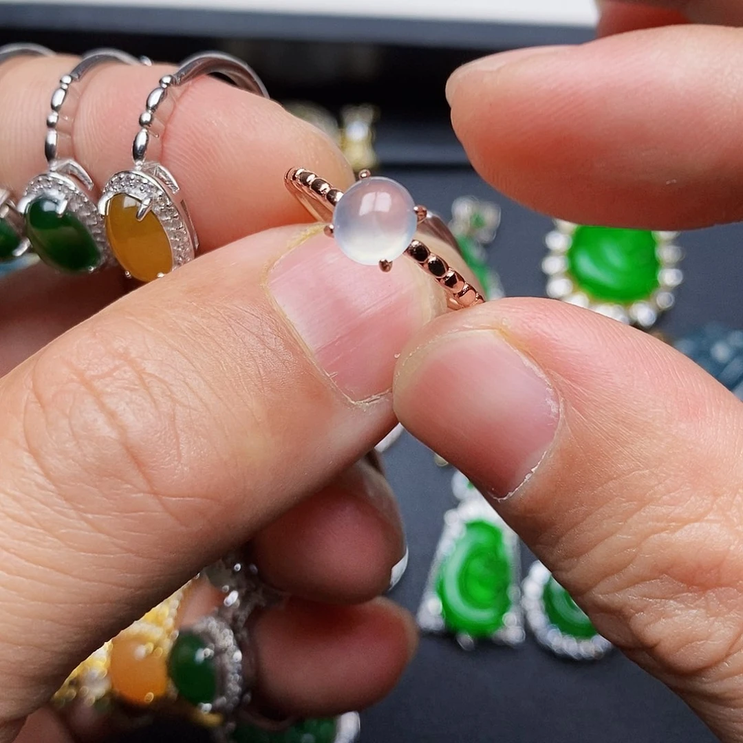 翡翠戒指银S925镶嵌董*姐戒指