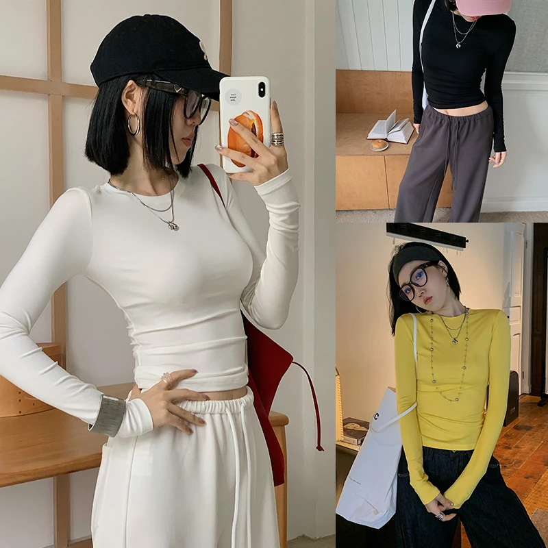 十三粥私服 卡氏皮肤 正肩显瘦长袖性感时尚弹力修身打底衫
