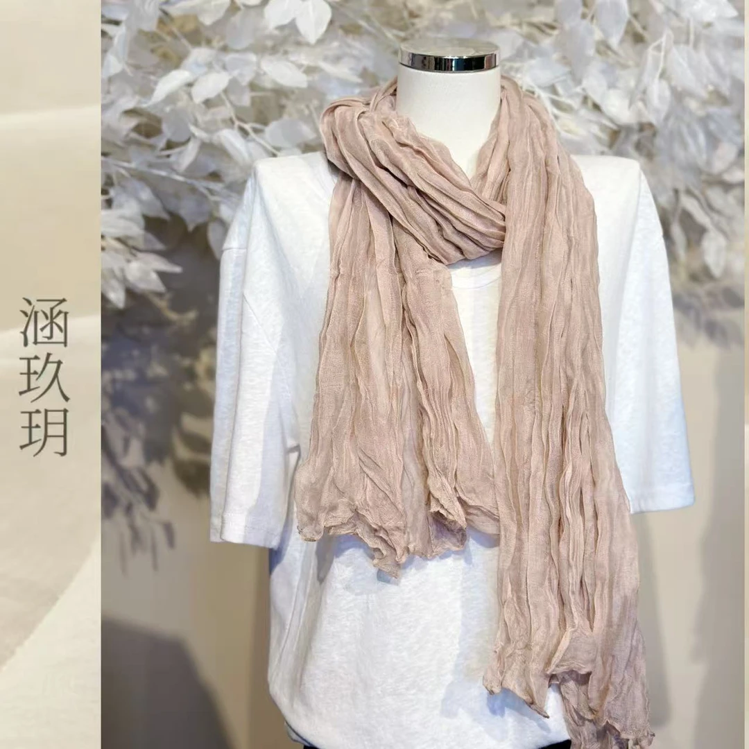 涵玖玥【肌理纹】清风温柔气质缥缈春秋新款褶皱围巾百搭