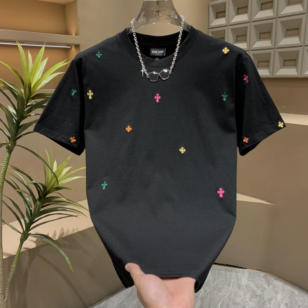 轻奢时尚十字架休闲短袖T恤男士夏季薄款百搭半袖圆领透气半截袖