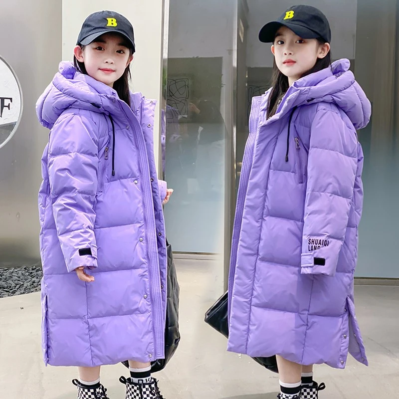 儿童长款羽绒丝服女童过膝2024新款加厚中大童冬季韩版洋气外套潮