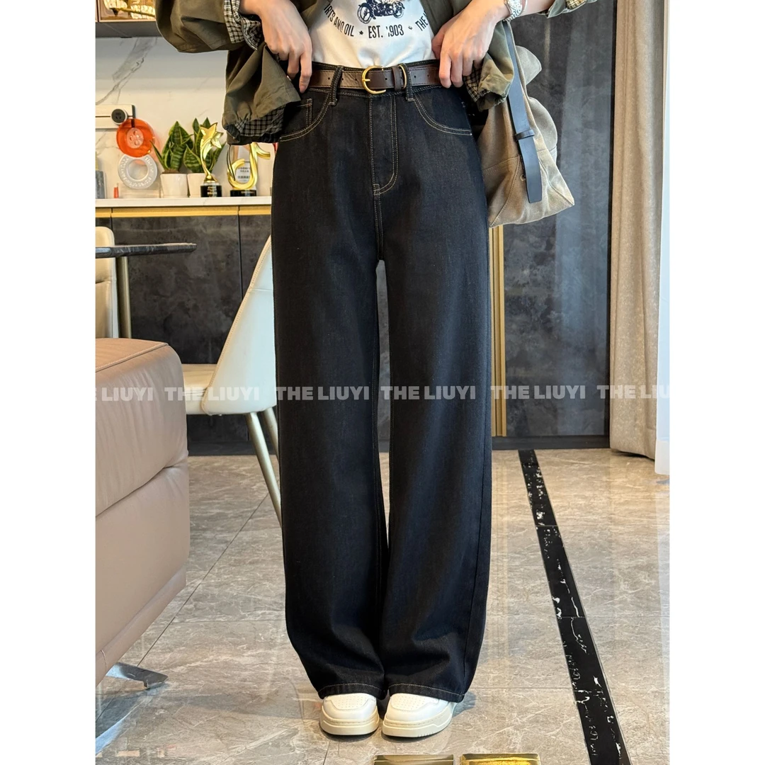 【LIUYI】黑金牛仔～韩版高腰直筒窄版牛仔裤580511