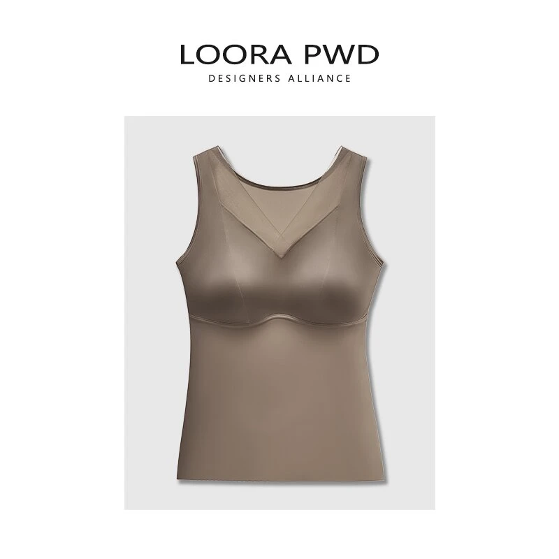 高奢防走光缎面拼接固定罩杯美背打底长款背心2501