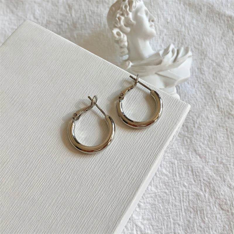 OLOIU 925银耳饰 素圈耳环简约时尚镀金耳饰冷淡风高级感圆圈耳钉