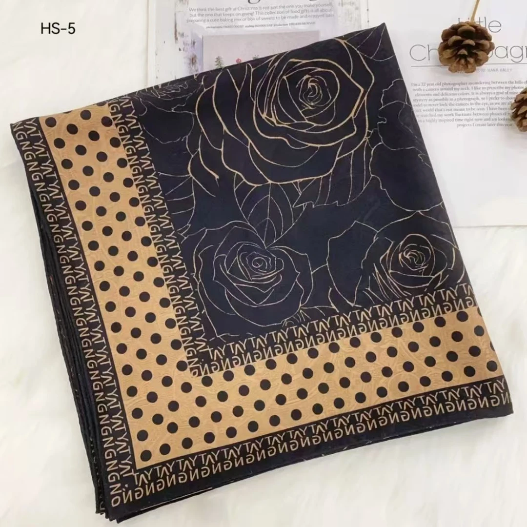 圆点玫瑰 香云纱 135*135 端庄大气丝巾