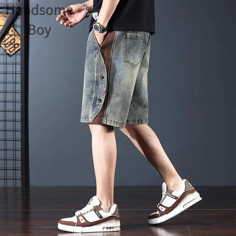短裤夏季潮流宽松男士牛仔裤大码直筒休闲外穿百搭破洞ins裤子男