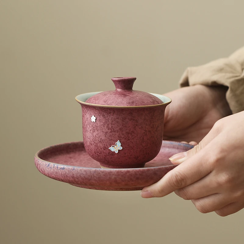 手工锔钉盖碗女士泡茶碗家用防烫茶杯陶瓷茶具中式送礼三才盖碗