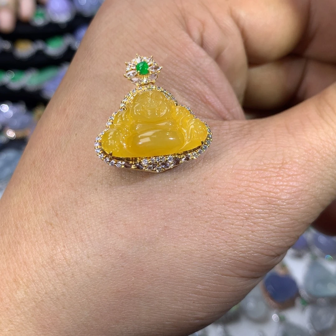 翡翠18K金镶嵌吊坠(不含链)