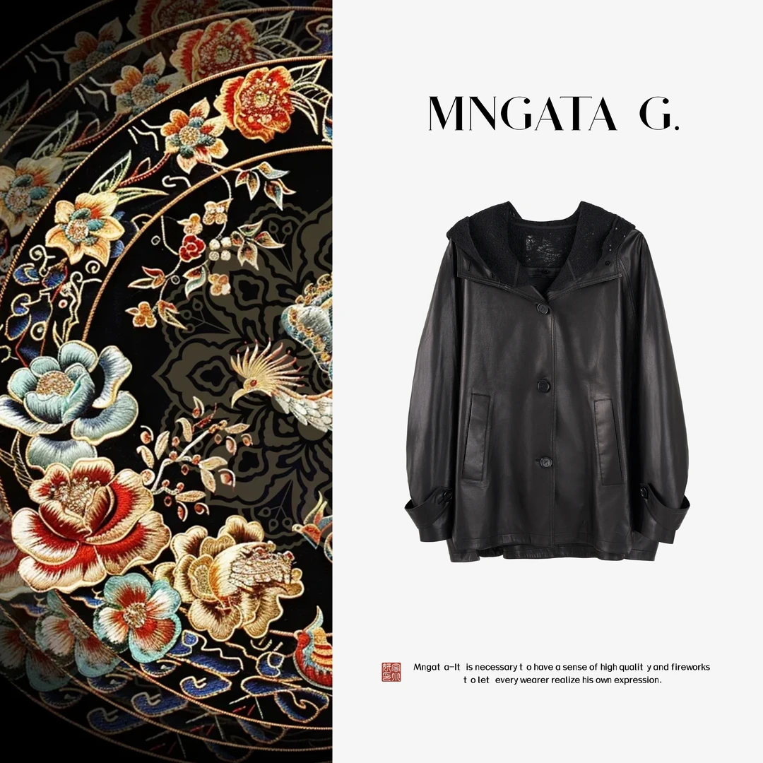 MNGATA G.宫小妍【山羊皮·牧秋】琥珀流光秋冬羊皮中式外套5070452