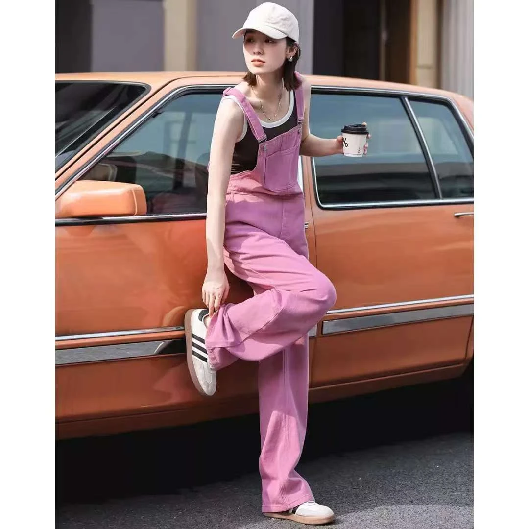 [901-1000]时尚背带牛仔裤连体裤夏季立体剪裁牛仔裤宽松套装裤子