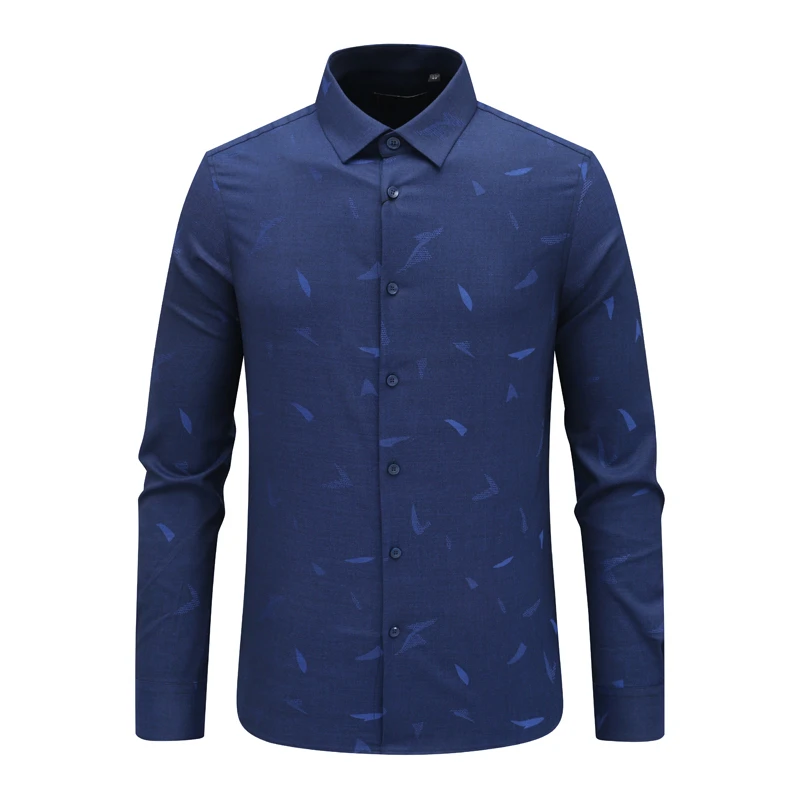 Y1425路易男式春秋长袖衬衫 休闲商务上衣 深蓝色