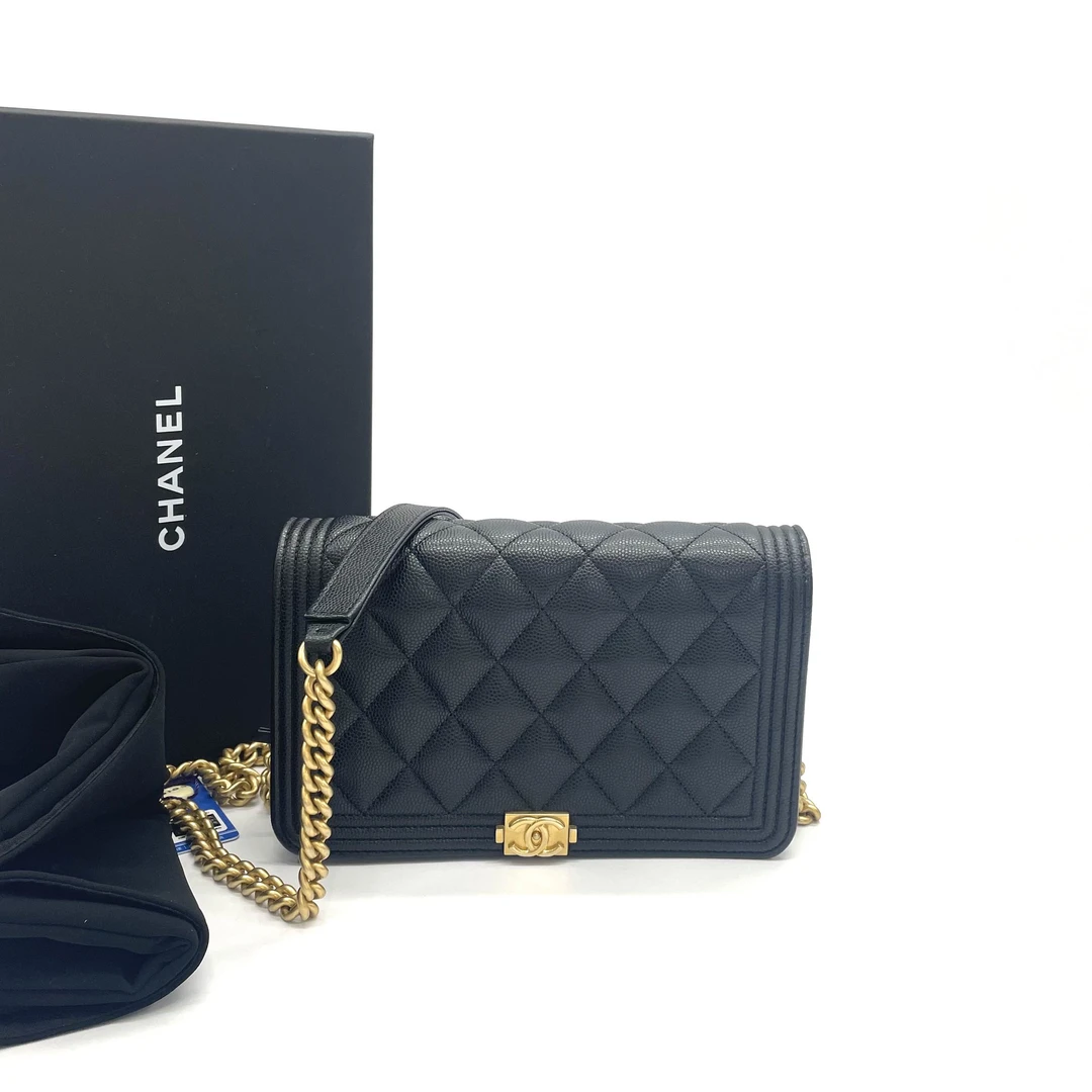 95新 Chanel/香奈儿 98新 黑金荔枝纹牛皮链条包