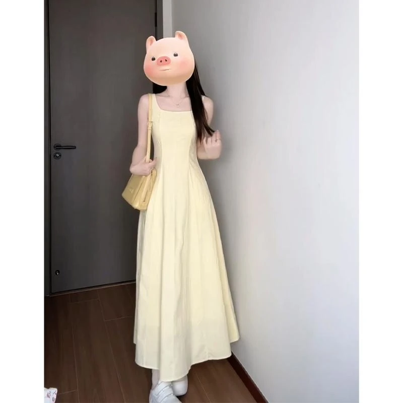 2025春季新款女法式气质薄款百搭长袖开衫方领收腰显瘦吊带连衣裙