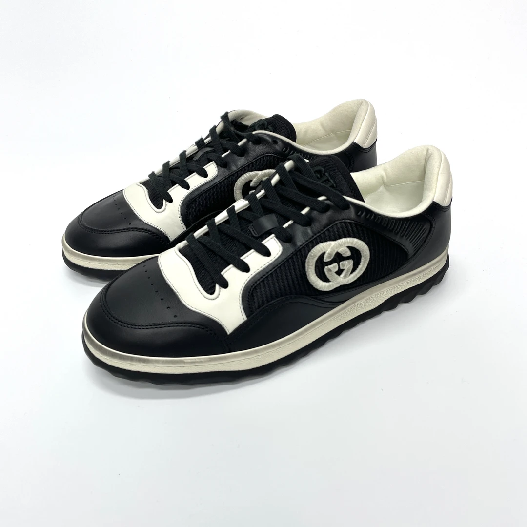 未使用 GUCCI/古驰 经典双G侧标黑白配色做旧休闲板鞋