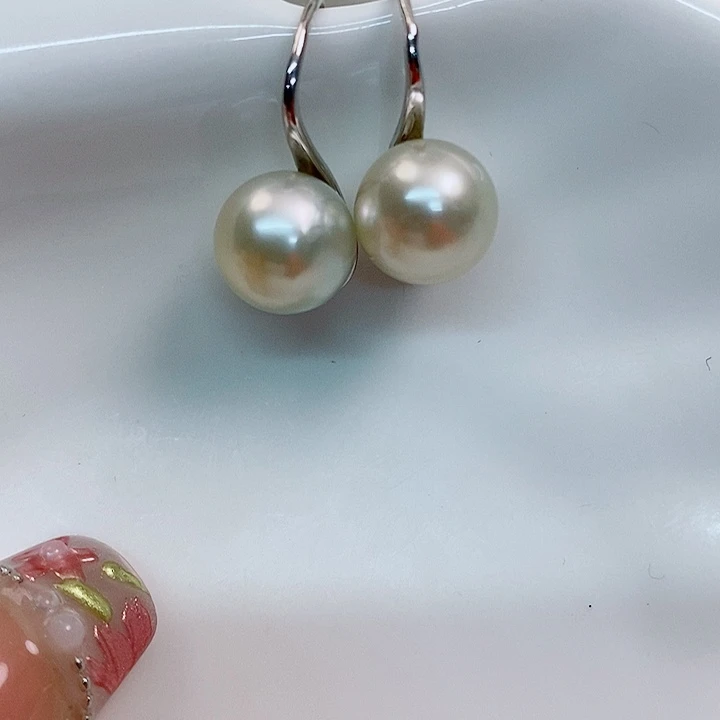 海水珍珠耳饰银S925镶嵌9-10